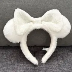 ディズニー　白いリボン付き耳型カチューシャ