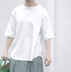 美品　FORK&SPOON　ボトルネック5分袖Tシャツ　ホワイト
