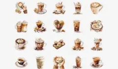 【F】コラージュ素材 PET ステッカー コーヒー ドリンク おすそ分け 20枚