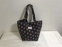 本物キャスキッドソン花柄キャンバスハンドバッグビジネスミニボストントートバック紺