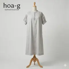 noa-ge コットンロングワンピース M 体型カバー パフスリーブ 綿100%