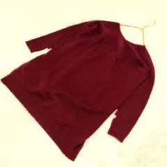 Hash hush バーガンディ Vネック 長袖ニット Mサイズ