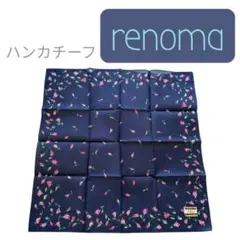 renoma 花柄 ハンカチ ネイビー