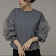【新品・未使用・タグつき】オーガンジー　スリーブ　裏起毛　スウェット