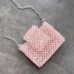 ハンドメイドビーズバッグ ショルダーバッグ 桜ピンク お花見