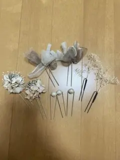 ドライフラワー　リボン　パール　計9点　花嫁　くすみピンク　結婚式　ウェディング