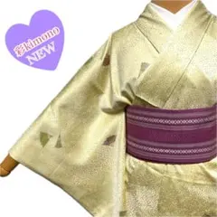 《10K74》小紋 着物 薄黄緑 袷 正絹 対象身長～156cm フォロー割引中