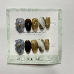 149マーブル模様 花装飾 ネイルチップセット