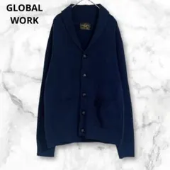 グローバルワーク　ネイビー　ニットカーディガン　長袖　M ウール混　シンプル