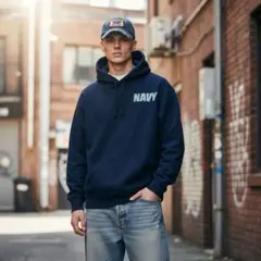 USA古着SOFFEパーカーフーディUSNAVY90s米軍公式USA製ネイビーMのサムネイル