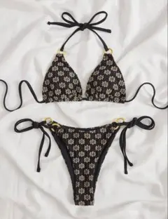 SHEIN 花柄三角ビキニ 黒と白