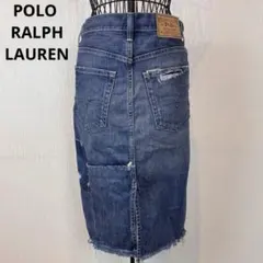 ★POLO RALPH LAUREN★S★ダメージデニムスカート★牛革ロゴ★素敵のサムネイル