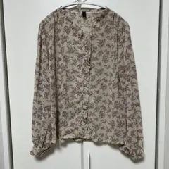 フラワープリント 長袖シャツ Vネック