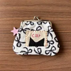 猫耳｜フェルト刺繍｜カラフル｜ワッペン｜がま口ポーチ｜小さめ｜ハンドメイド