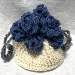 かぎ編み フラワーポーチ 韓国風 花束巾着 ハンドメイド