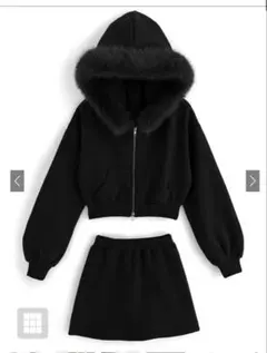 ファーフードジップパーカーミニスカートセットアップ【tu935】