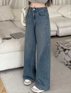 新品　SHEIN DAZY ハイウエスト ワイドレッグ デニムジーンズ