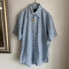 【クリーニング済】タケオキクチ 半袖シャツ ドット柄 水色 総柄 メンズ Mのサムネイル