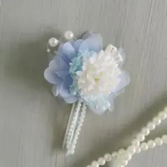 水色シフォンと白いお花　子ども　キッズ　コサージュ　ブローチ　入学式　入園式