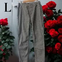 「即日発送」L ホワイトカジュアルパンツギンガムチェック ストレートパンツ
