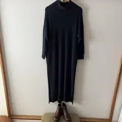 アーバンリサーチドアーズ ネイビー ロング ニットワンピース ハイネック