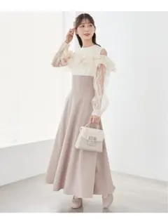 MAJESTIC LEGON ウエストきゅっとミルフィーユワンピ ベージュ