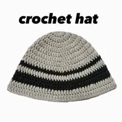 ハンドメイド クロシェハット クラッシャーハット ビーニー バケットハット 黒