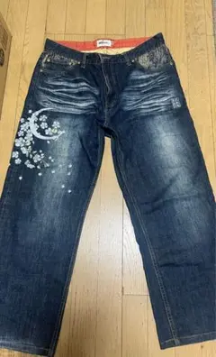 桜刺繍 ダークブルーデニム - メルカリ