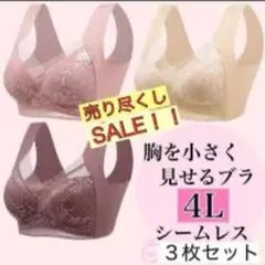 胸を小さく見せるブラ シームレス 4Lノンワイヤー ナイトブラ着痩せ効果 美胸b