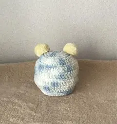 ベビー帽子　くま耳　空色ミックス　42-44 ハンドメイド