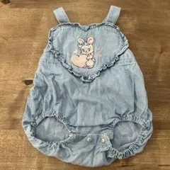 SWIMMERコラボ　ウサギ刺繍デニムロンパース