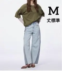 新品未使用　ジーユー　2トーンバレルレッグジーンズ(丈標準) M