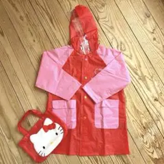 ハローキティ レインコート 100cm サンリオ ピンク×レッド 雨具 カッパ