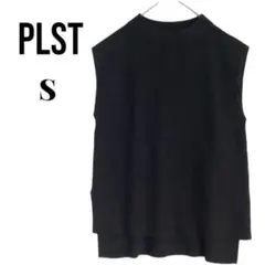 PLST ニット ノースリーブ プチハイネック 無地 シンプル S 黒.2277