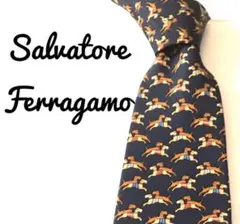 Salvatore Ferragamo ネクタイ　ネイビー　犬