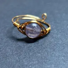 WR663FG 天然石 ワイヤーリング パイライトインフローライト フリーサイズ