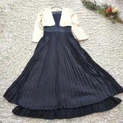 プリーツロングドレス ワンピース ボレロ M セレモニー フォーマル Aライン