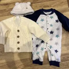 BREEZE カーディガン／星柄もこもこカバーオール／くま耳ボア帽子　3点セット