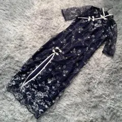 ✨美品✨ dazzlin チャイナ風ロングワンピース レース 刺繍 ネイビー M