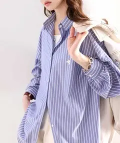 classicalelf ストライプワンポイント刺繍bigシルエットシャツ