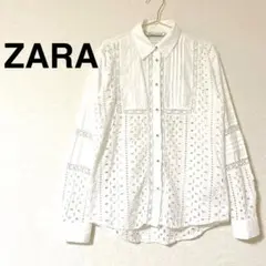 ZARA オープンワーク　エンブロイダリーレースシャツ レースオーバーブラウス