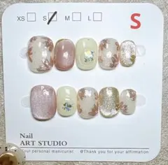 E056 Sサイズ　ハンドメイド　ネイルチップ　ベリーショート