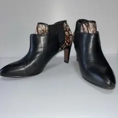 10crosby derek lam黒レザージャガード柄23.5ブーティ