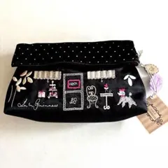 【新品未使用】LULU GUINNESS 刺繍 ポーチ ブラックのサムネイル