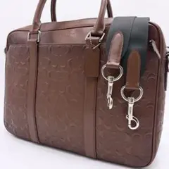 【美品希少】coach ビジネスバッグ　2way レザー　A4収納可　ヘリテージ 希少✨ コーチ ビジネスバッグ 2way シグネチャー A4可 レザー 茶色