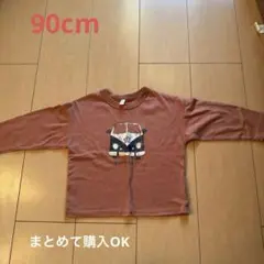 車プリント ブラウン 長袖Tシャツ