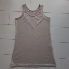 リブ編み ベージュ ノースリーブ タンクトップ　S