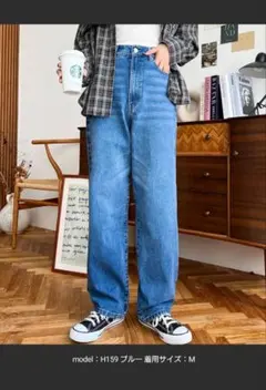 moment+ デニム＆ツイルストレートパンツ M