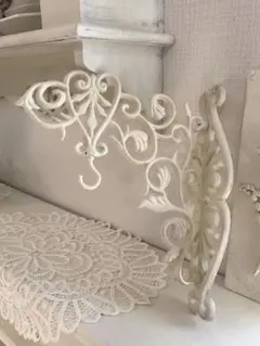 【お値下げ】フレンチアンティーク風ホワイトアイアンのウォールハンガーA