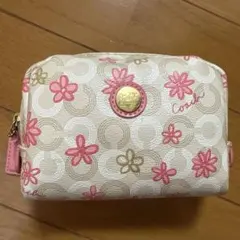 Coach 花柄ポーチ ベージュ ピンク